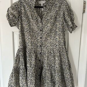 Apiece Apart Black & Cream Floral Button-Front Mini Dress